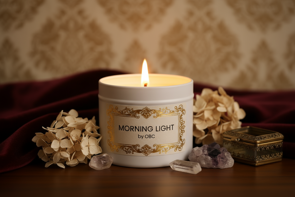 keep candle and make the label more elaborate make the background more elaborate